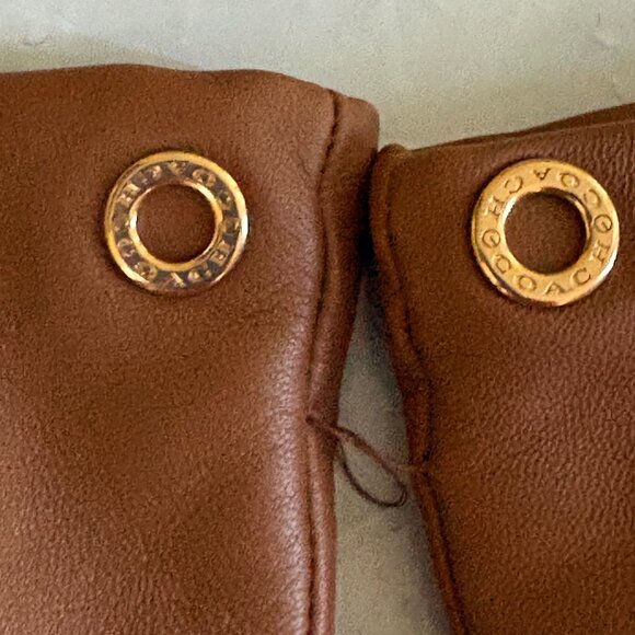 COACH Sz 6.5 Warm Gloves Saddle 100%  Buttery Soft Leather Wool Lined  Glo$148 - Picture 2 of 7